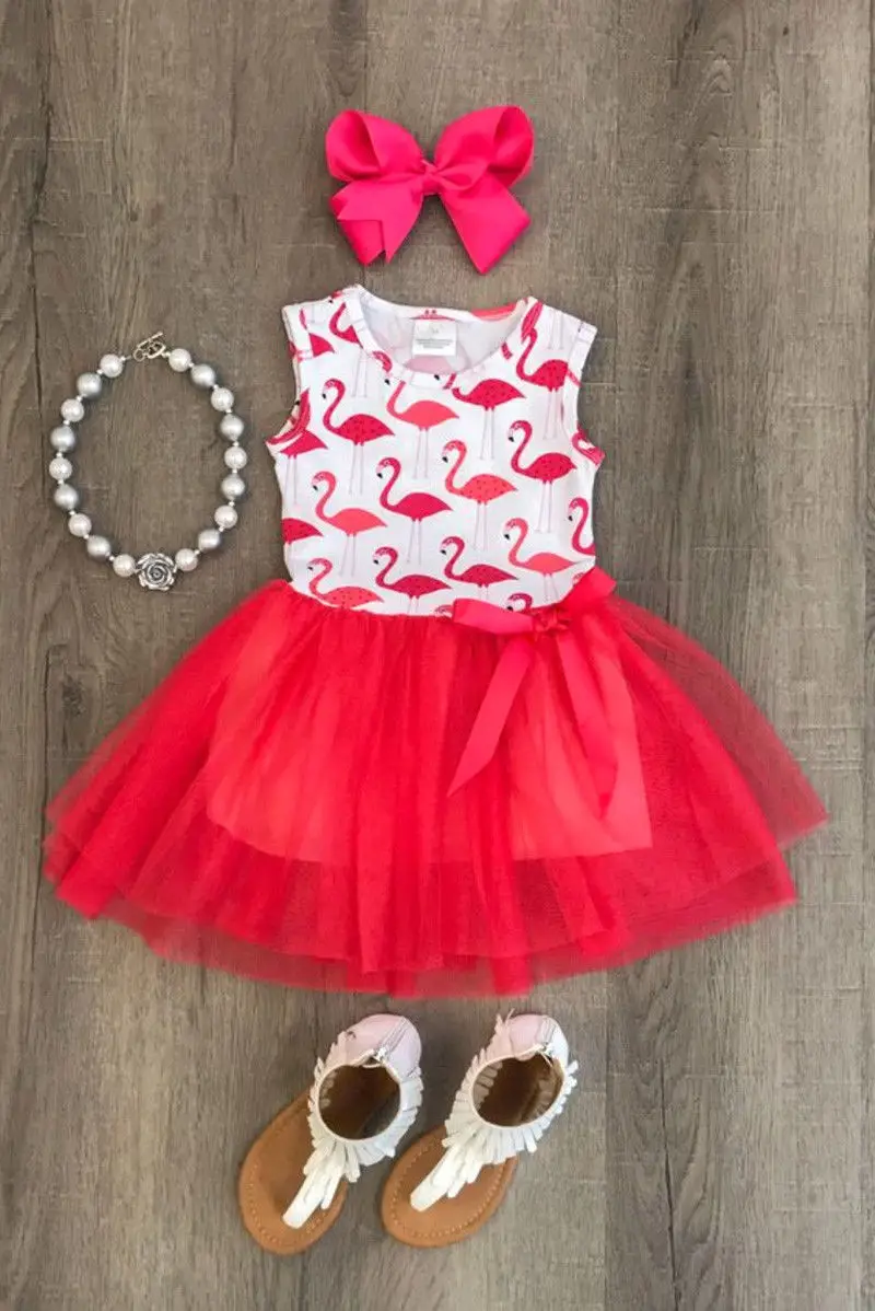 Pudcoco Girl Dress 0-5Y Toddler Newborn Kid Baby Girl Princess Animal Flamingo Dress Outfit Summer