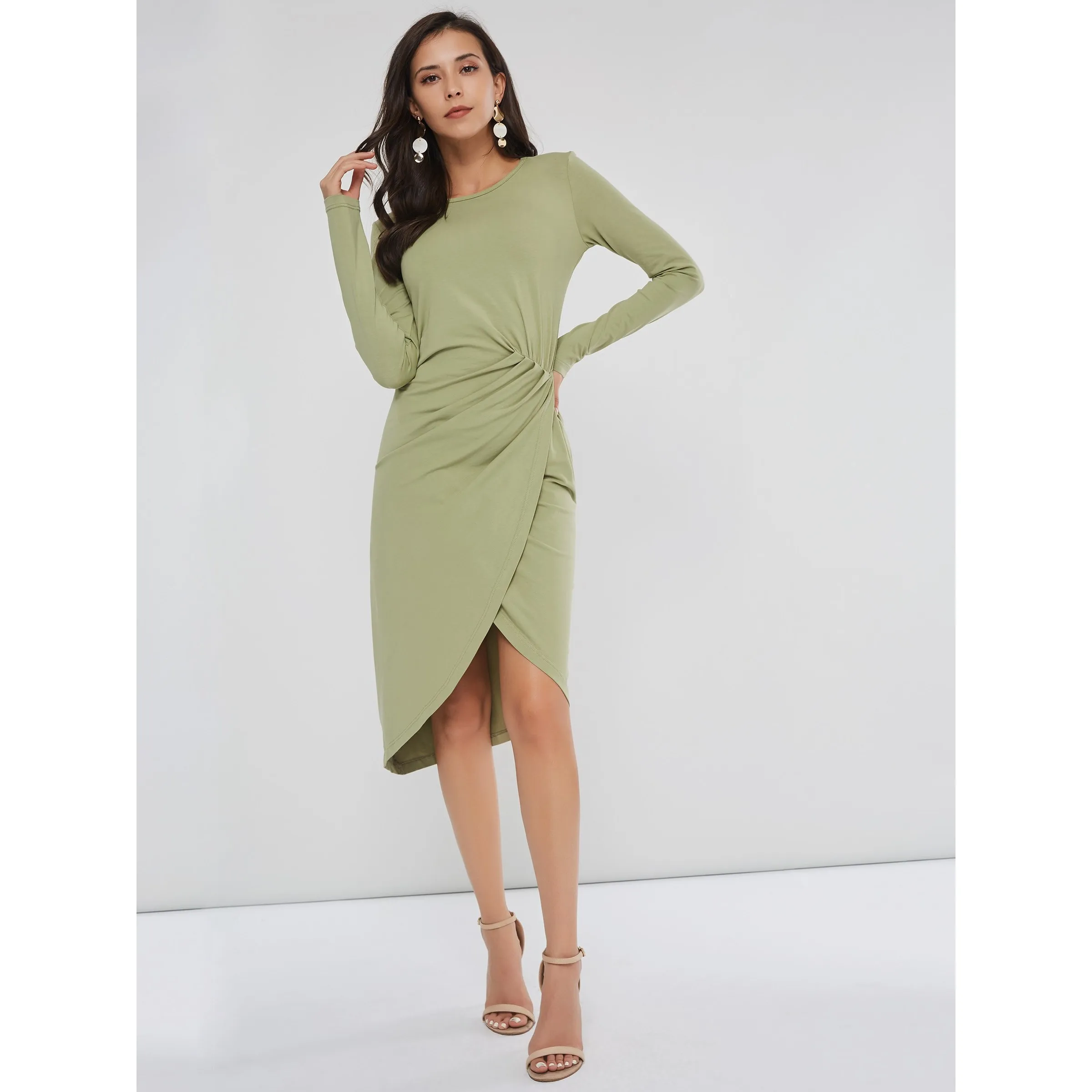 Для женщин миди платья для пикантные зеленые Bodycon плотная Асимметричная