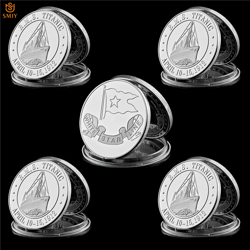 

5Pcs 1912 Titanic Victims Anniversary Reminiscence About R.M.S White Star Line Silver Plated Metal Commemorative Tragedy Coins