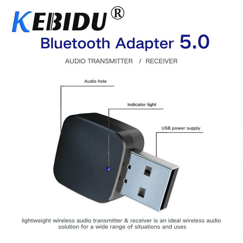 KEBIDU 2 in 1 USB Wireless Bluetooth 5.0 Transmitter Receiver 3.5mm Stereo Audio Music Adapter For Laptop Speaker Earphone | Электроника