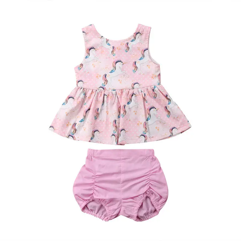 2Pcs Lace Kids Baby Girl Unicorn Top Dress Short Pants Briefs Outfits Clothes 1-6T | Мать и ребенок