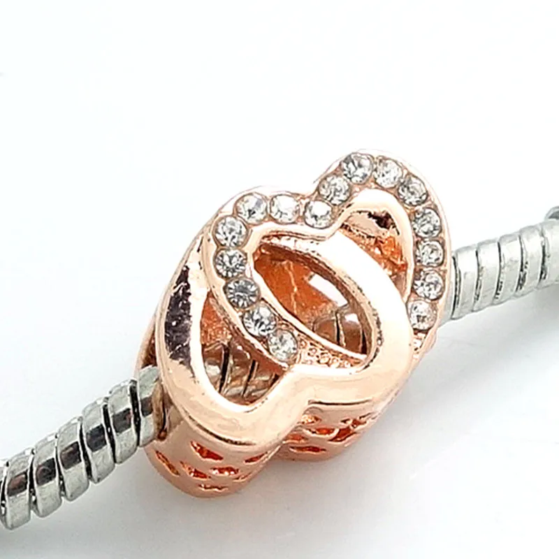 TTBEADS 1 шт. сердце розовое золото CZ европейские шармы россыпью разделитель Бусины