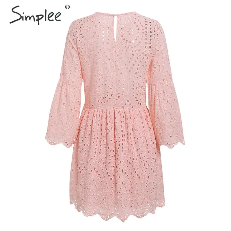 Женское ажурное хлопковое платье Simplee вышитое трапециевидное белое летнее бохо с
