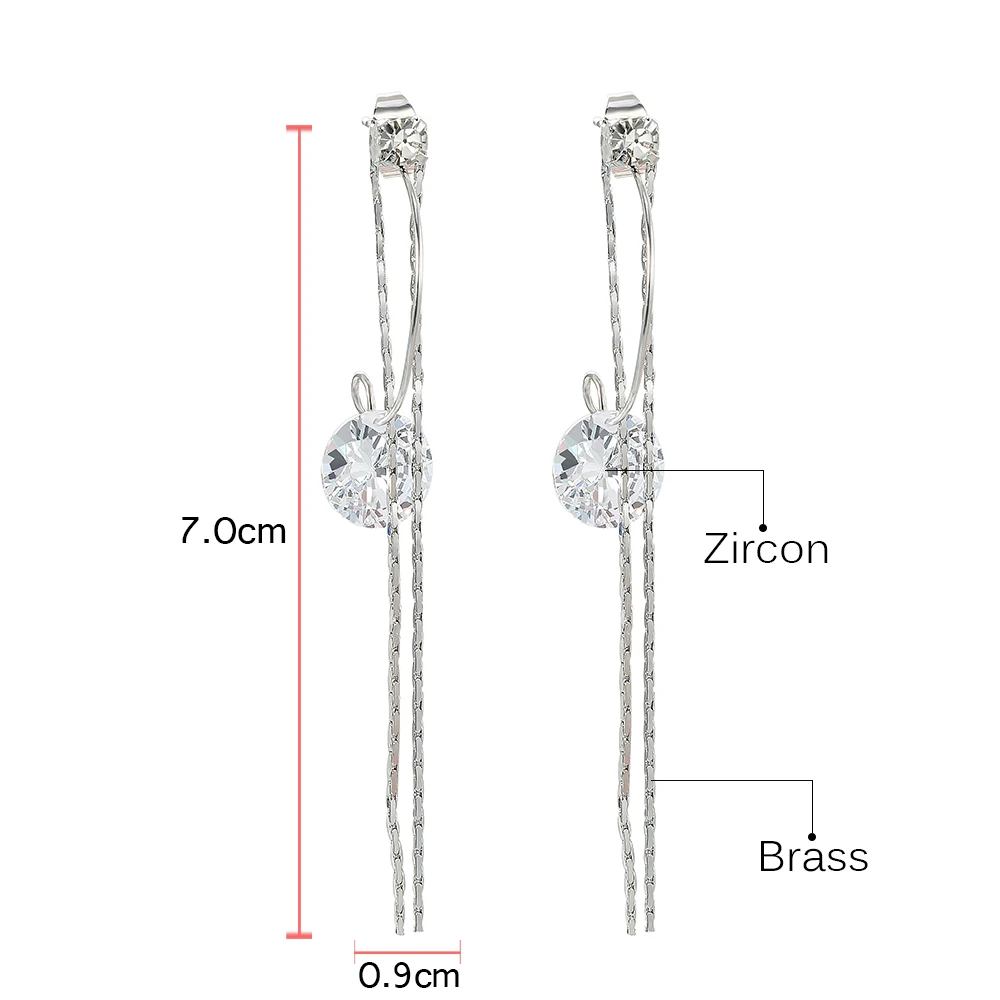 Женские длинные серьги на цепочке с фианитом AAA + корейский стиль новые модные