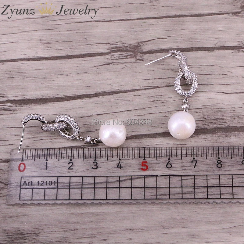 

4 Pairs ZYZ332-4872 White Sea Shell Pearl with CZ Micro Pave Dangle Earrings