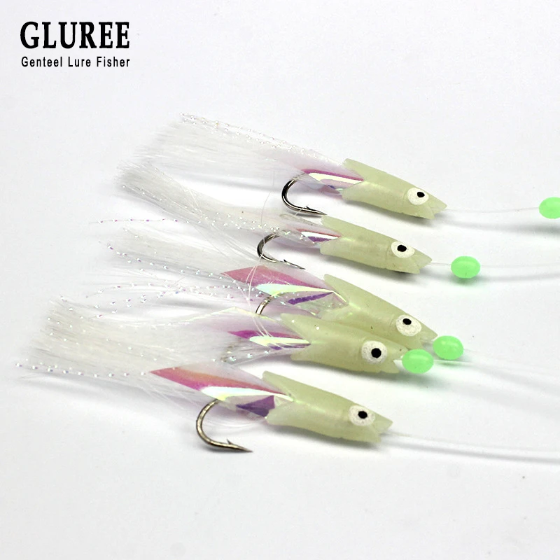 GLUREE 5 шт./партия 1/0 #1 #2 #3 #4 # светящийся рыболовный крючок с рыбной головкой мягкие