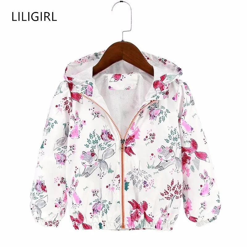 Куртка с капюшоном для мальчиков и девочек LILIGIRL на молнии рисунком Весенняя