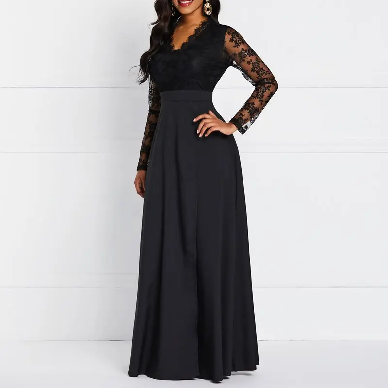 Вечеринка Дата Винтаж Готический Черный Макси платье халат Африканский Для