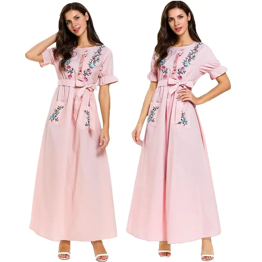Мусульманское женское длинное Макси Платье рубашка одежда с вышивкой abaya