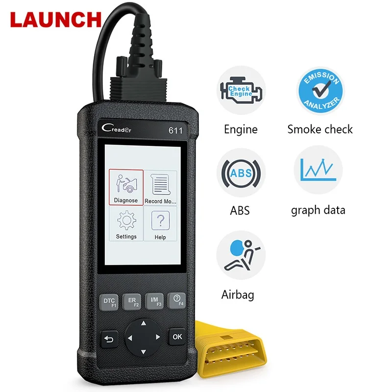 100% Оригинальный launch X431 CReader 611 OBD2/EOBD автомобильный диагностический сканер с ABS и SRS