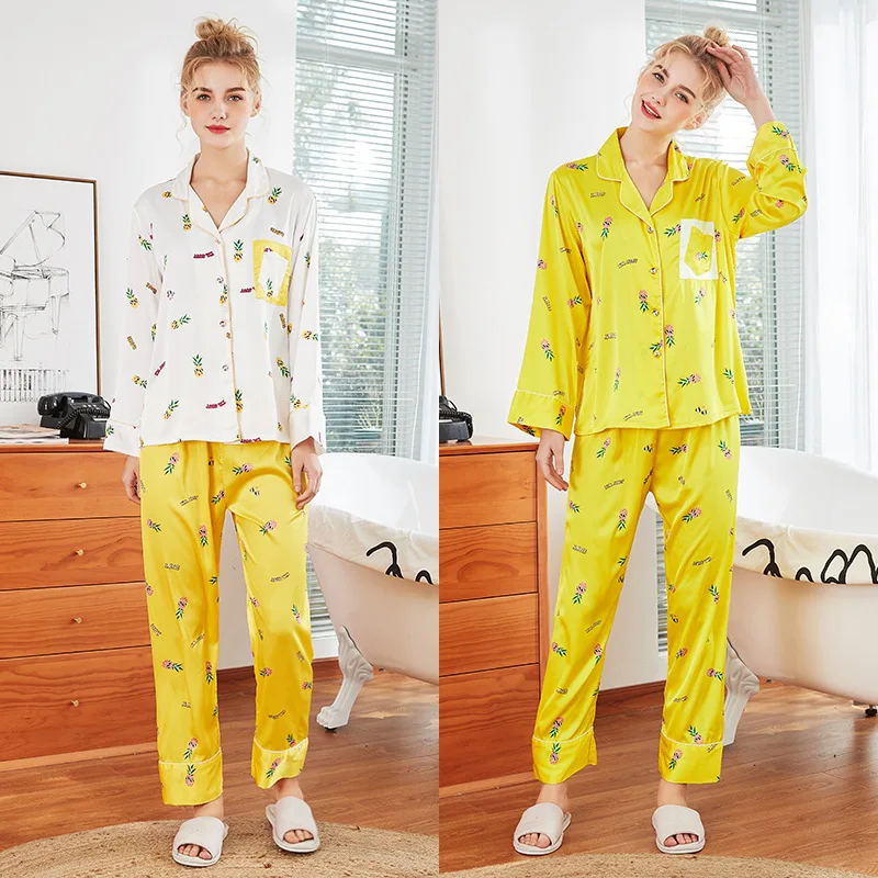 

Pattern Imitate Real Silk Ma'am Pajamas New Products Spring Summer Long Sleeves Home Furnishing Clothes Two Paper Suit Tz1059