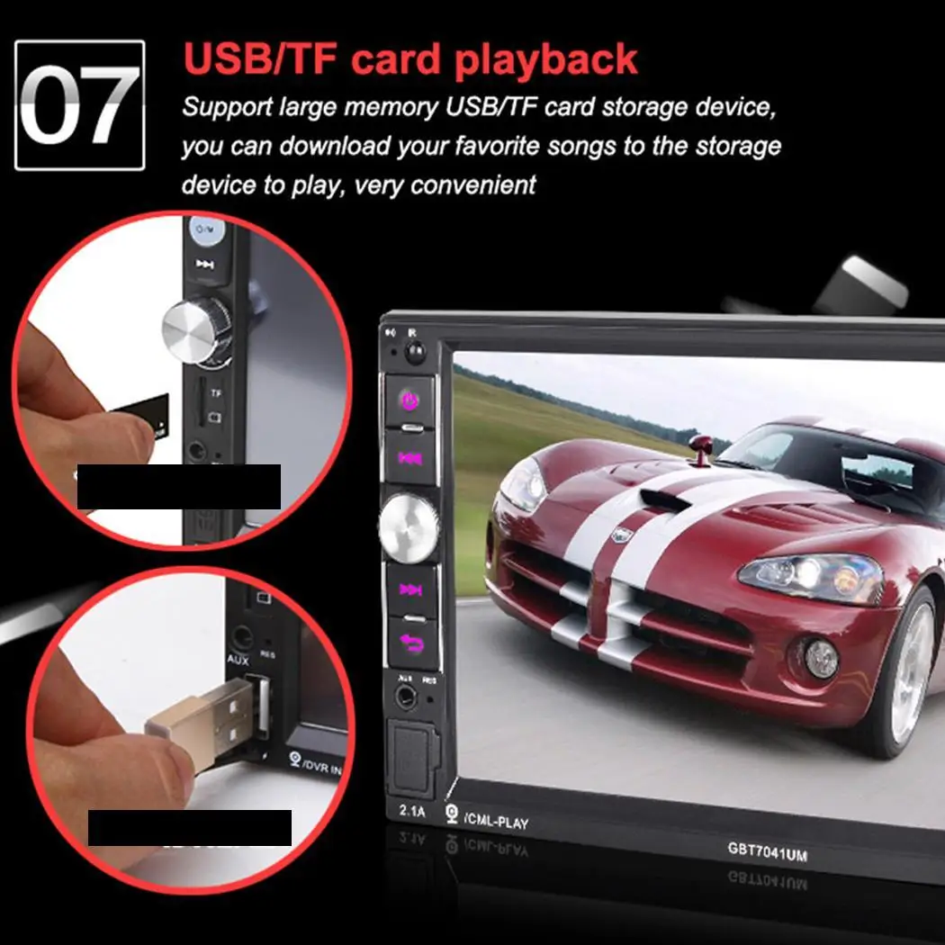 7 'ƈ Дин Радио Стерео MP5 плеер Сенсорный экран TF 2 USB FM Bluetooth DVD видео