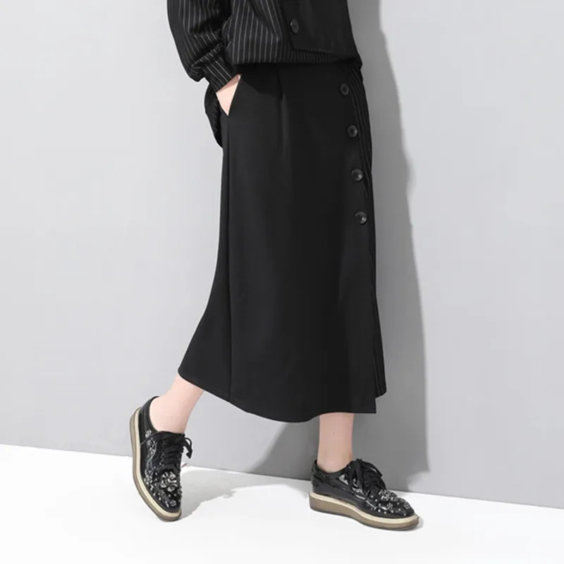 2019 Новинка Весна Лето Высокая Эластичный Талия черный Асимметричная Кнопка