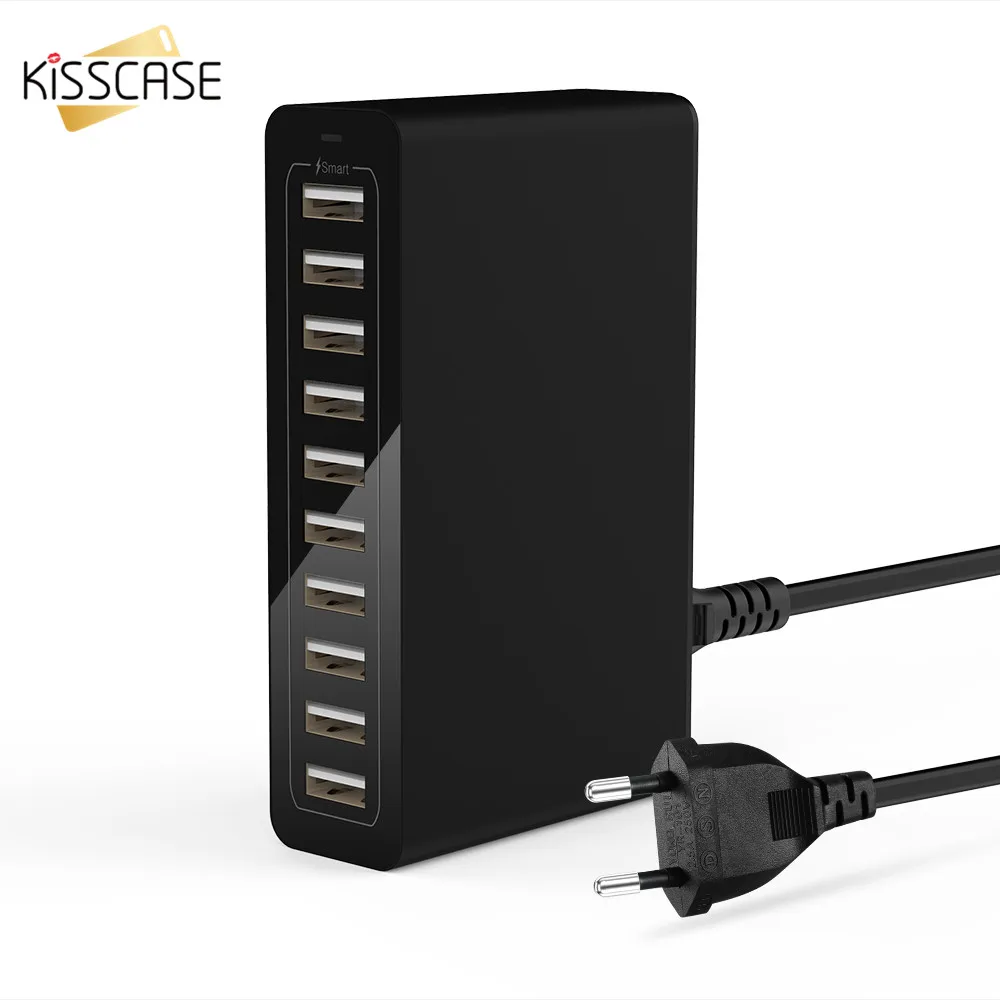 KISSCASE 5V 2.4A 10 Ports USB Charger For iPhone iPad Air Mobile Phone Universal Adapter EU/US Plug Desktop Charge | Мобильные