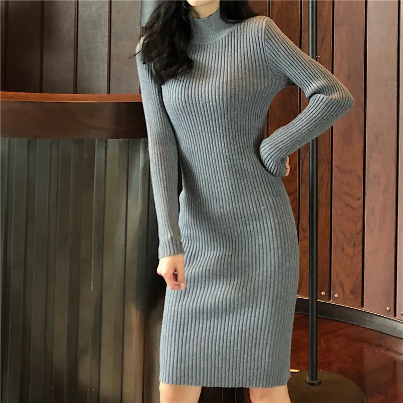 Осеннее длинное платье-свитер пуловеры с длинными рукавами плотные повседневные