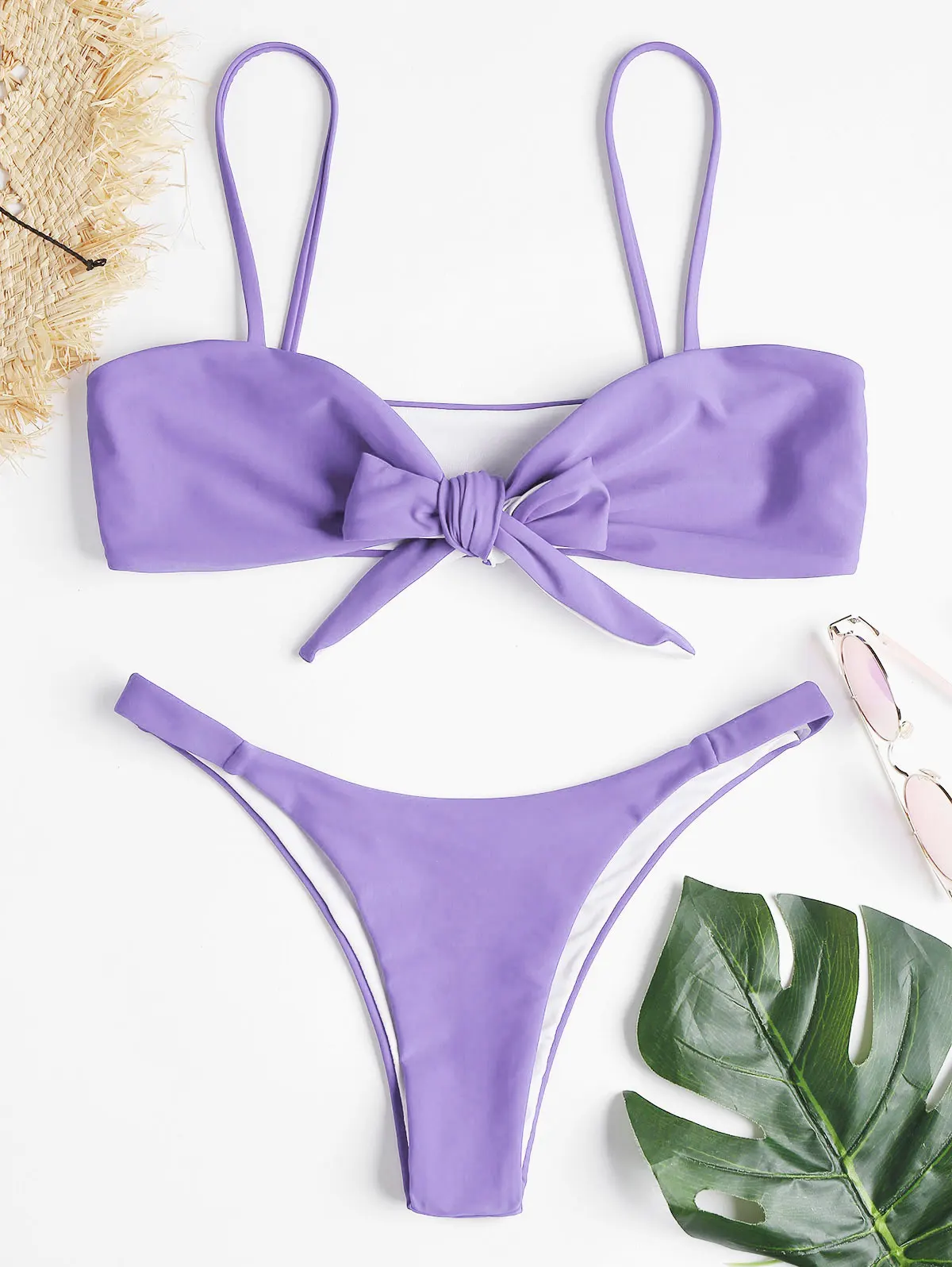 ZAFUL с завязкой спереди бикини без подкладки комплект высоким вырезом 2019 летняя