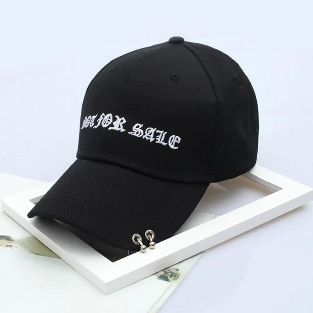 

MISSKY 2020 New Summer Unisex Men Women Fashion All Match Black Baseball Cap Witn Iron Hoops