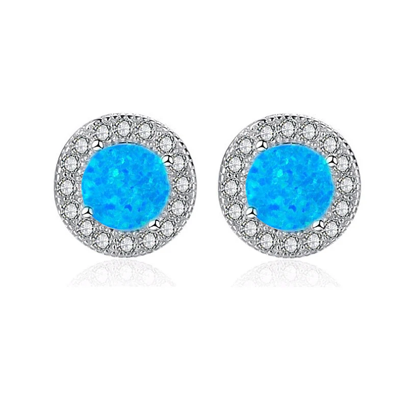 HOT!! AiMolies Oval 5*5mm Blue Opal Sterling Silver Stud Earrings QE0073 | Украшения и аксессуары