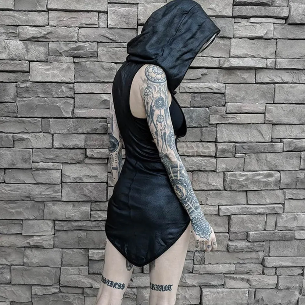 Для женщин Мини платья черный сексуальный шик Готический Bodycon с капюшоном