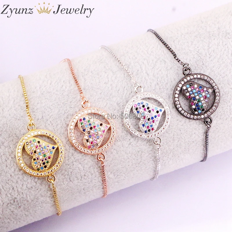 

10PCS ZYZ327-1092 HEART Connector, CZ Micro Pave Heart in Round Connector Bracelet, Fashion Jewelry