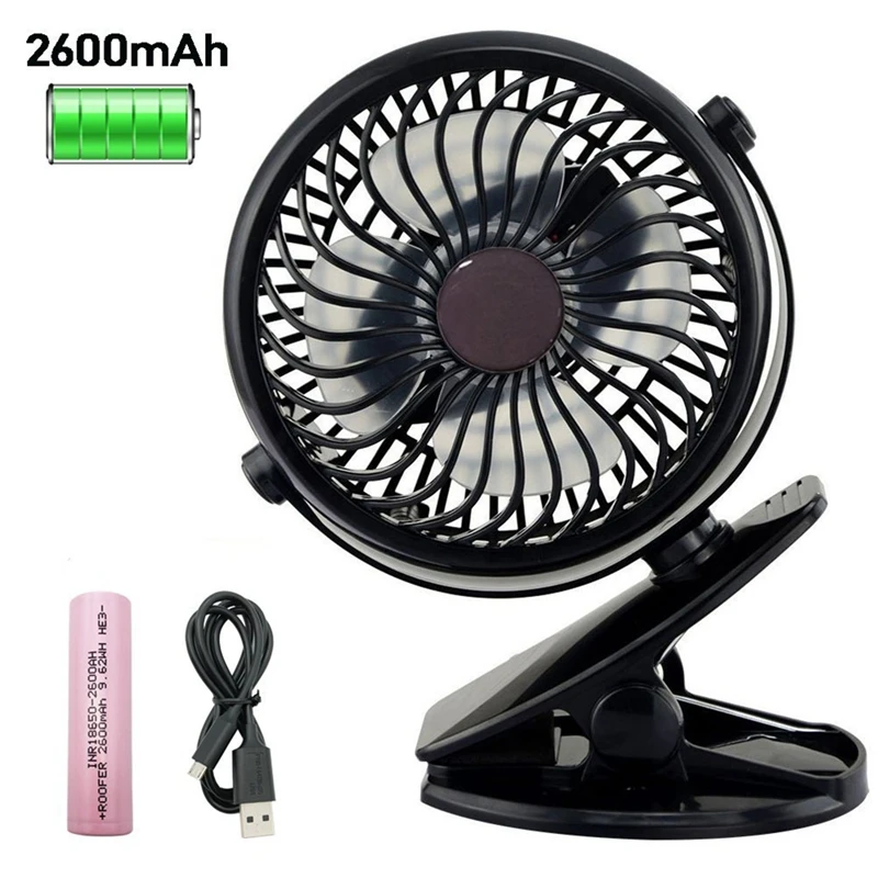 USB Fan Mini Clamp Desktop Silent 360-degree rotating fan Rechargeable Battery and 2600mAh for Cart 4.9 Feet | Бытовая техника