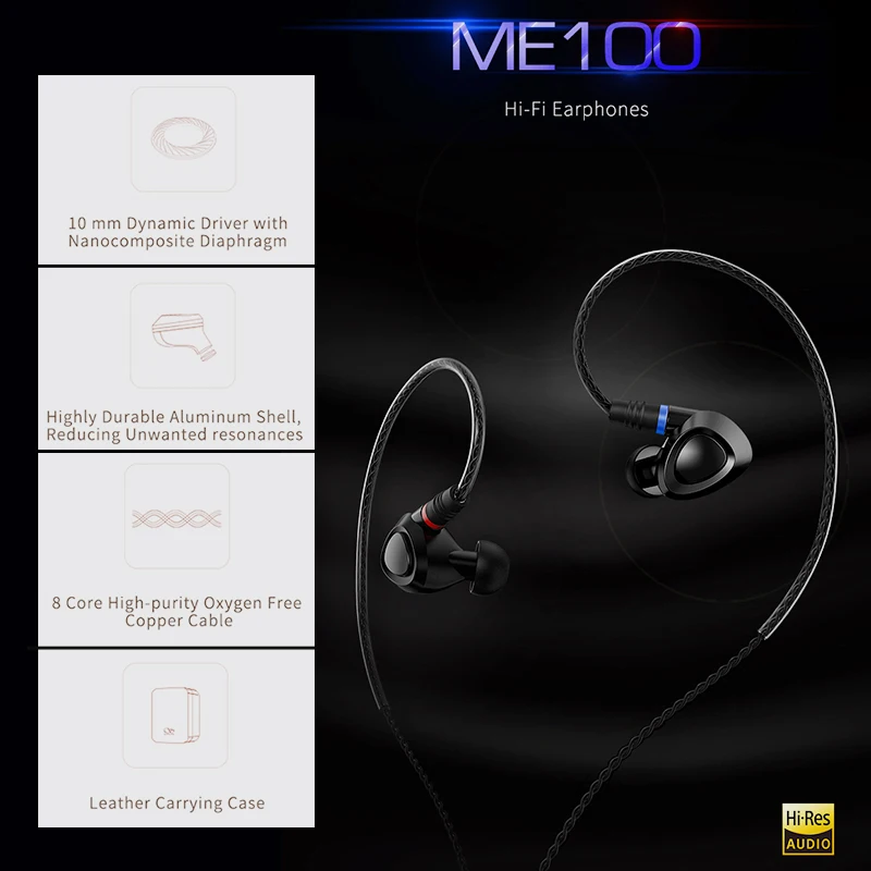10 мм PE PEEK Dynamic Hi-Fi наушники-вкладыши SHANLING ME100 полностью алюминиевая конструкция с