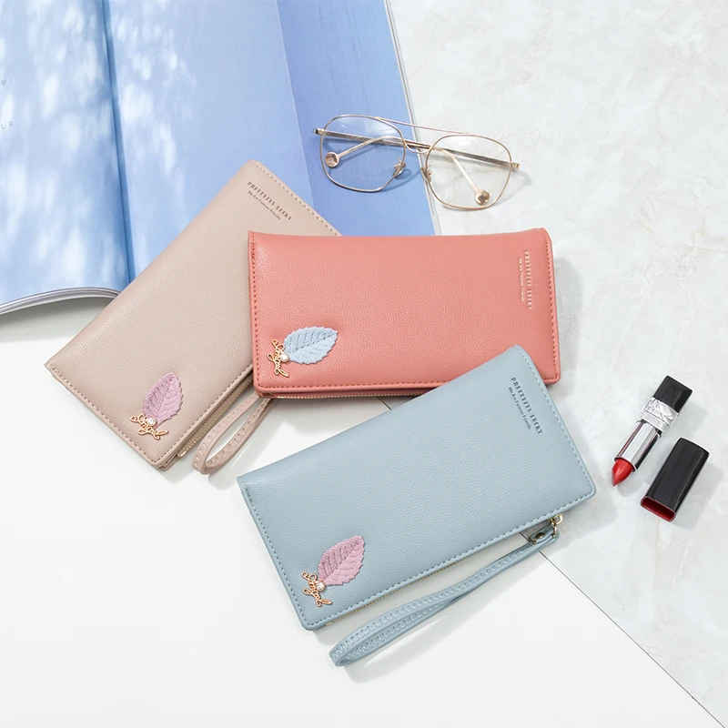 Модный женский длинный кошелек с бриллиантами клатч для телефона листочками