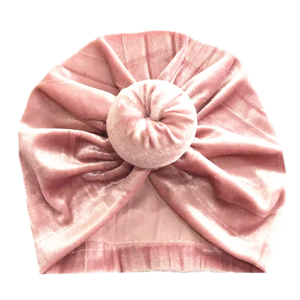 

New Designed Cute Baby Hat Soft Gold velvet Turban Girl's Knot Hat Summer Bohemian style Newborn Kids Cap for baby girls