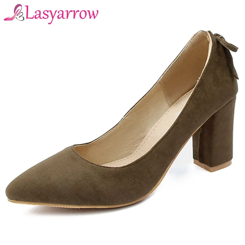Lasyarrow Women Heels 2019 Women's Pumps Party High heels Block Heel Pointed toe Black Pink Office lady Shoes Dress | Женская обувь