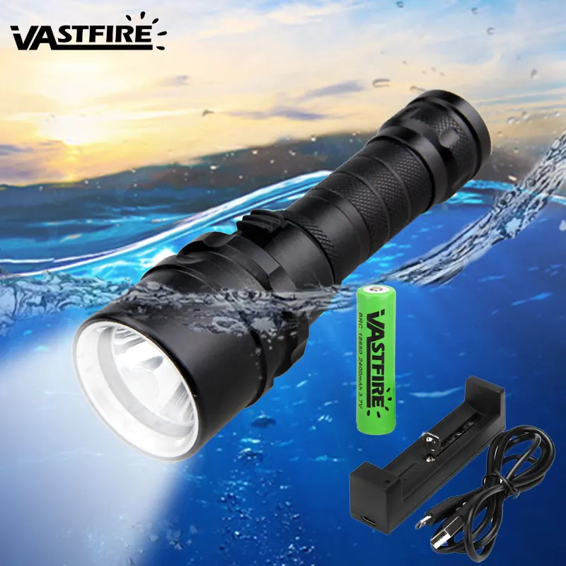 

XM-L T6 2500LM Diving Scuba Flashlight Underwater 100M Waterproof Portable Rechargeable diver Lantern Torch+18650+USB Charger