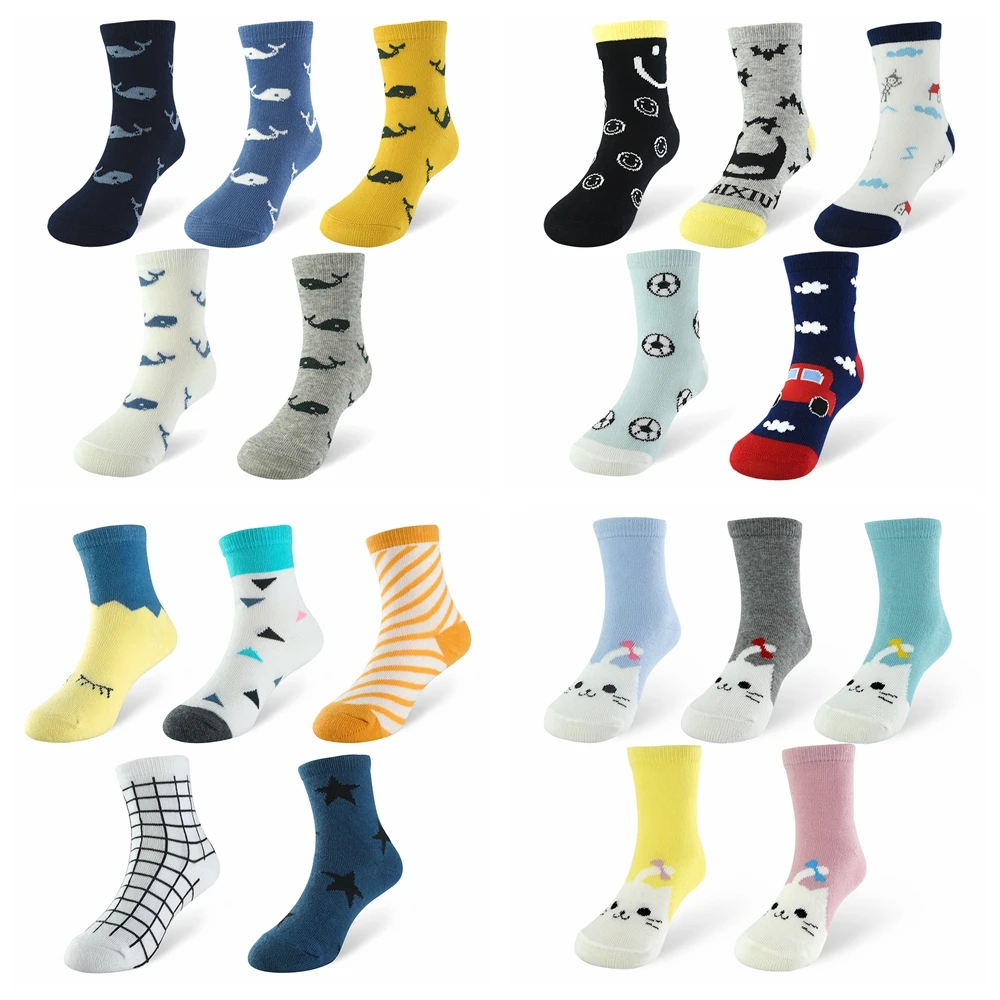 Calcetines de algod&oacute;n para ni&ntilde;os y ni&ntilde;as, medias de rayas adecuadas para oto&ntilde;o e invierno, estilo encantador para ni&ntilde;os de 1 a 10 a&ntilde;os, 5 par/lote-1