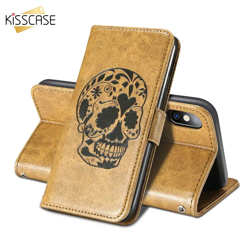 KISSCASE Ретро Флип кожаный чехол бумажник для iPhone 5 5S SE с тиснением черепа телефона 6 S
