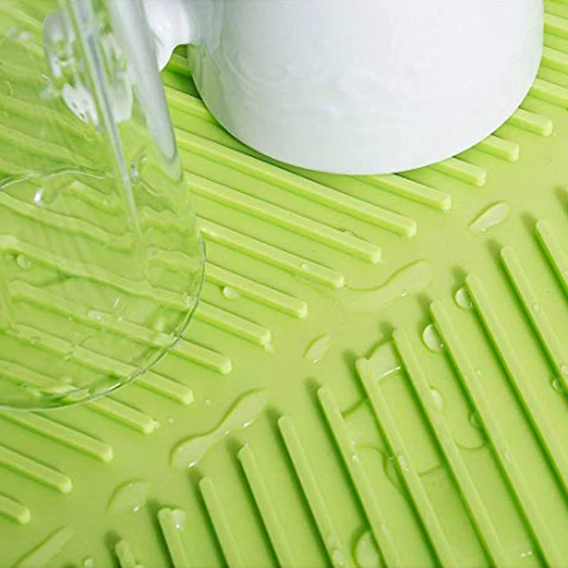 Silicone Dish Drying Mat Flume Folding Draining Rectangle Drain Dishes Pad Heat Resistant Non-Slip Tray Green | Дом и сад