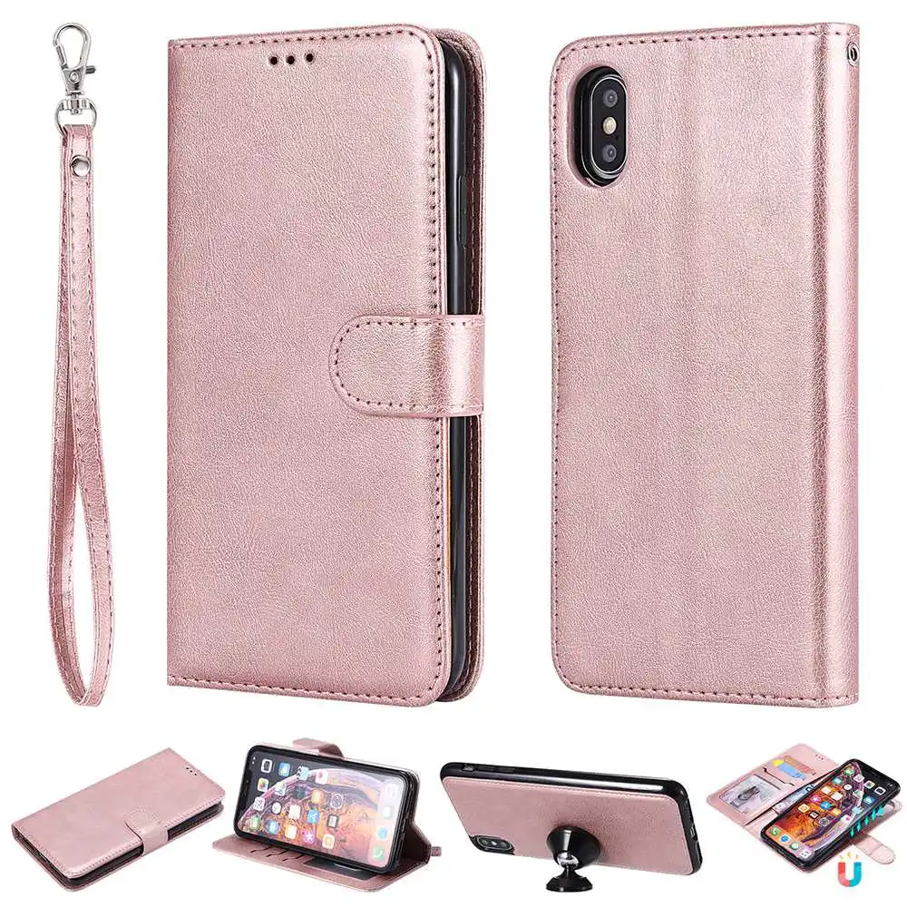 Чехол kisscase для iPhone XS чехол MAX XR кожаный бумажник 2 в 1 Магнитный съемный флип кейс 5