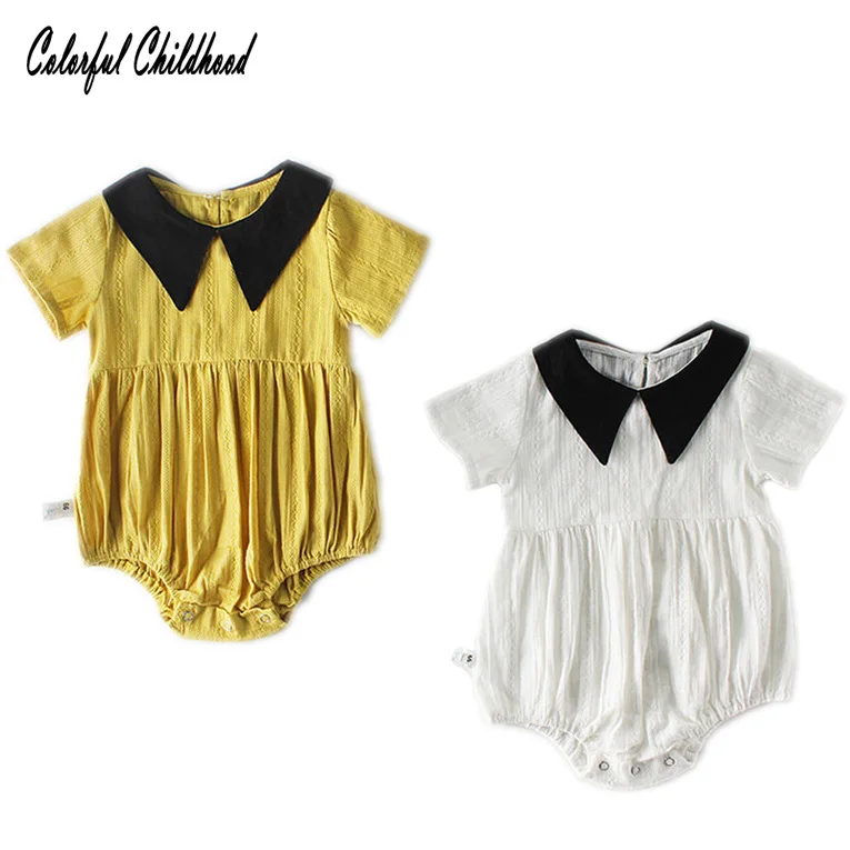 

Short Sleeve Newborn Baby Bodysuit Infant Kids Toddler School Style Turn-Down Collar Body Suit Twins Girl Clothes tweeling 0-24m