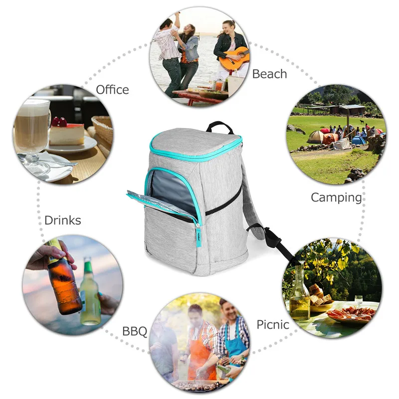 

19L Insulated Cooling Backpack Picnic Camping Hiking Beach Park Ice Cooler Bag Lunch Rucksack Unisex Oxford fabric Backpacks