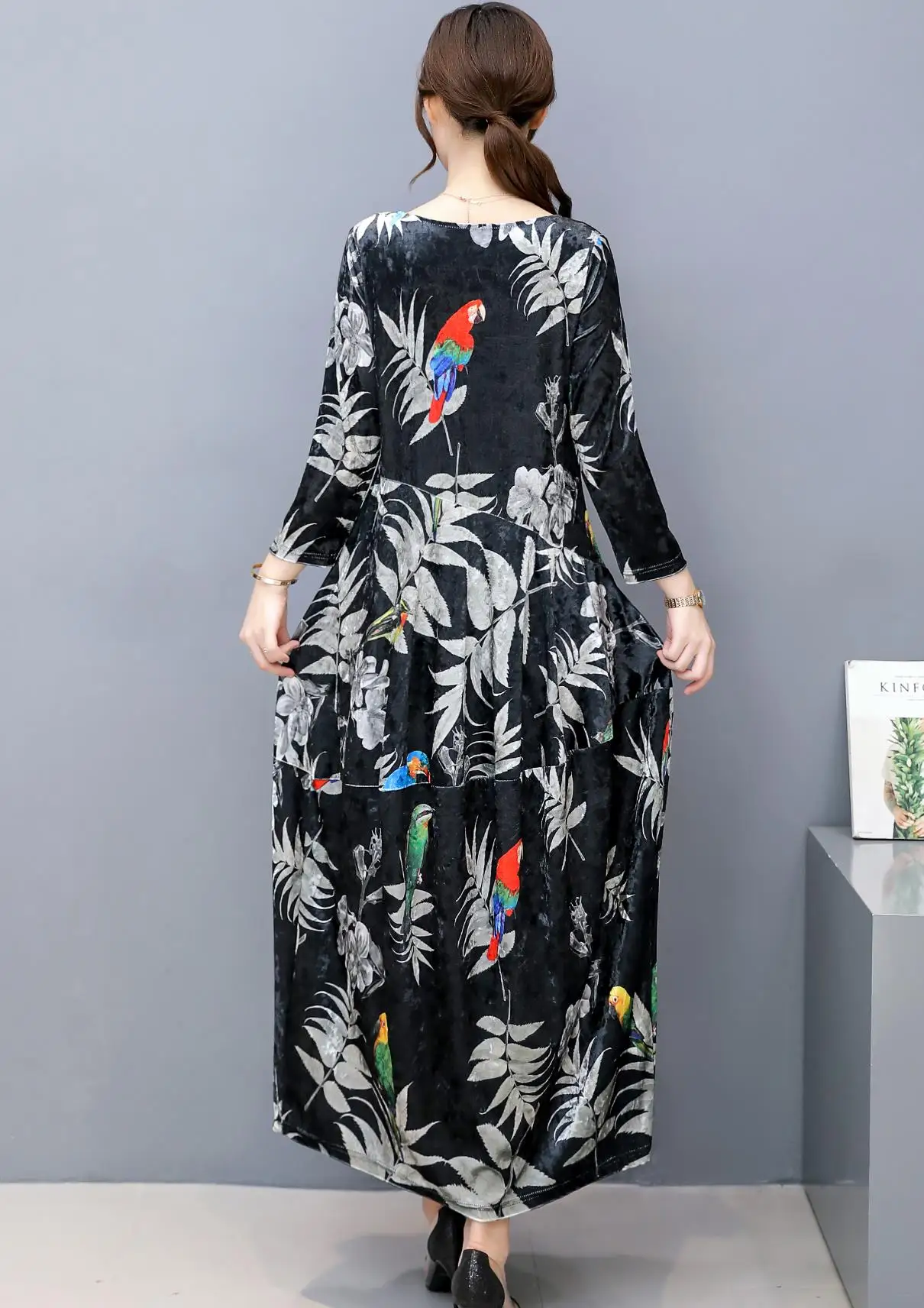 Women High Quality Round Collar Long Sleeve Print Floral 2019 Autumn Dress Casual Retro Vestidos Female | Женская одежда