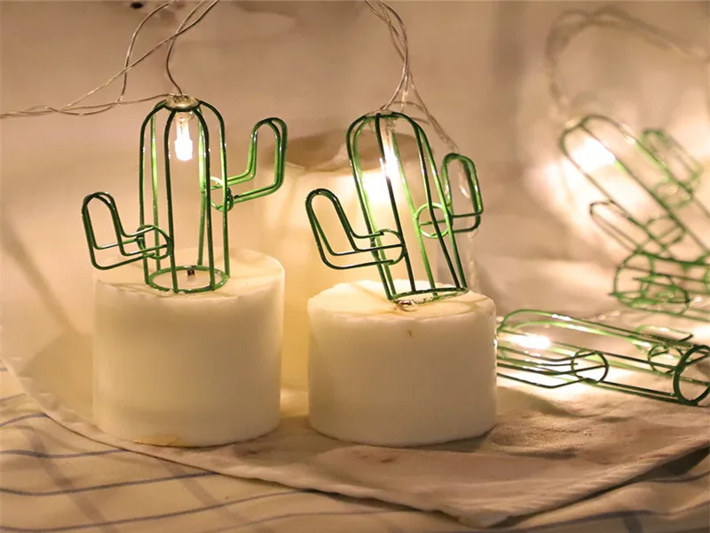 CLAITE LED Зеленый Кактус струнные огни 10 20 USB батарейка мигающий металлический свет