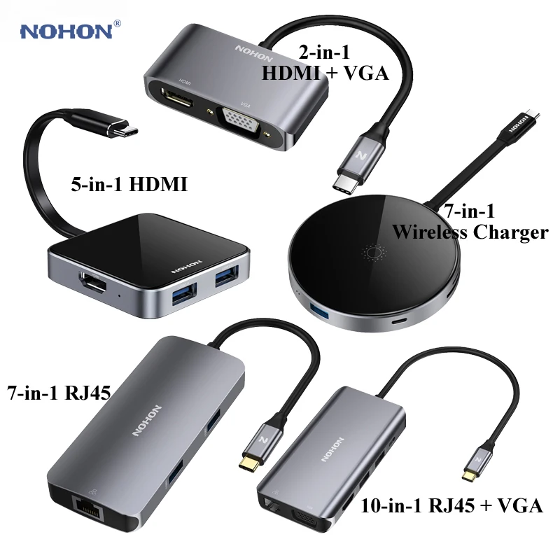 Концентратор Nohon USB Type C на 3 0 PD VGA HDMI RJ45 Thunderbolt адаптер для MacBook Samsung S10 Huawei P20 Mate 20