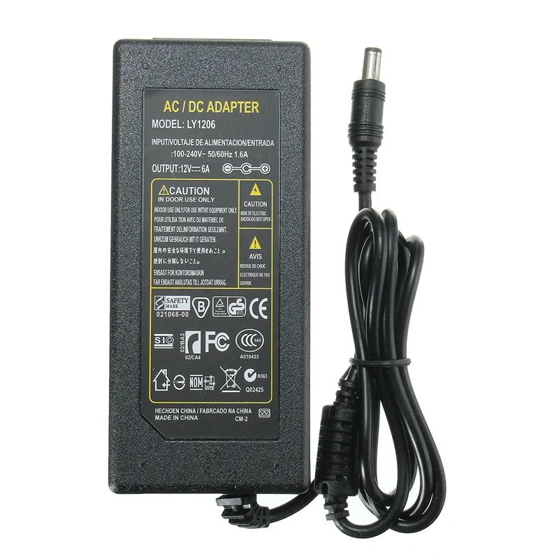 CLAITE AC 100-240 В в постоянный ток 12 6A 72 Вт конвертер AC/DC Блок питания адаптер для 5050/5328
