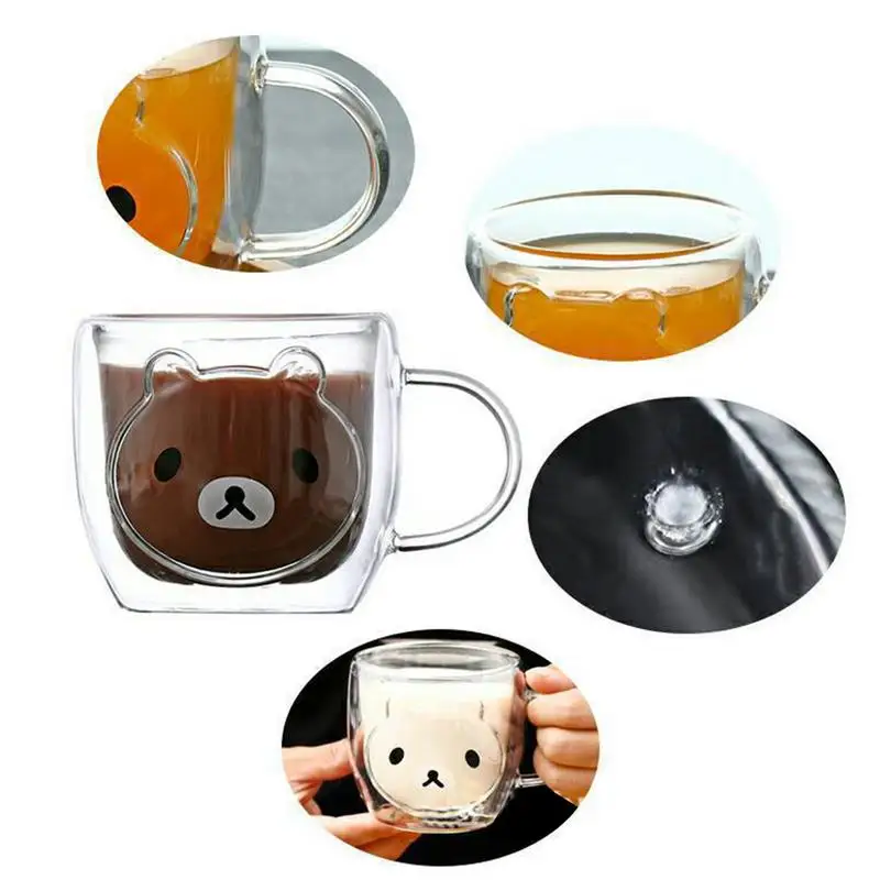 Дважды Слои стеклянный медведь Стекло Кофе чашки инновационный прозрачный