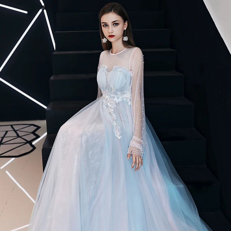 SSYFashion/Новинка вечернее платье Tulee Lllusion Длинные рукава Кружевная аппликация