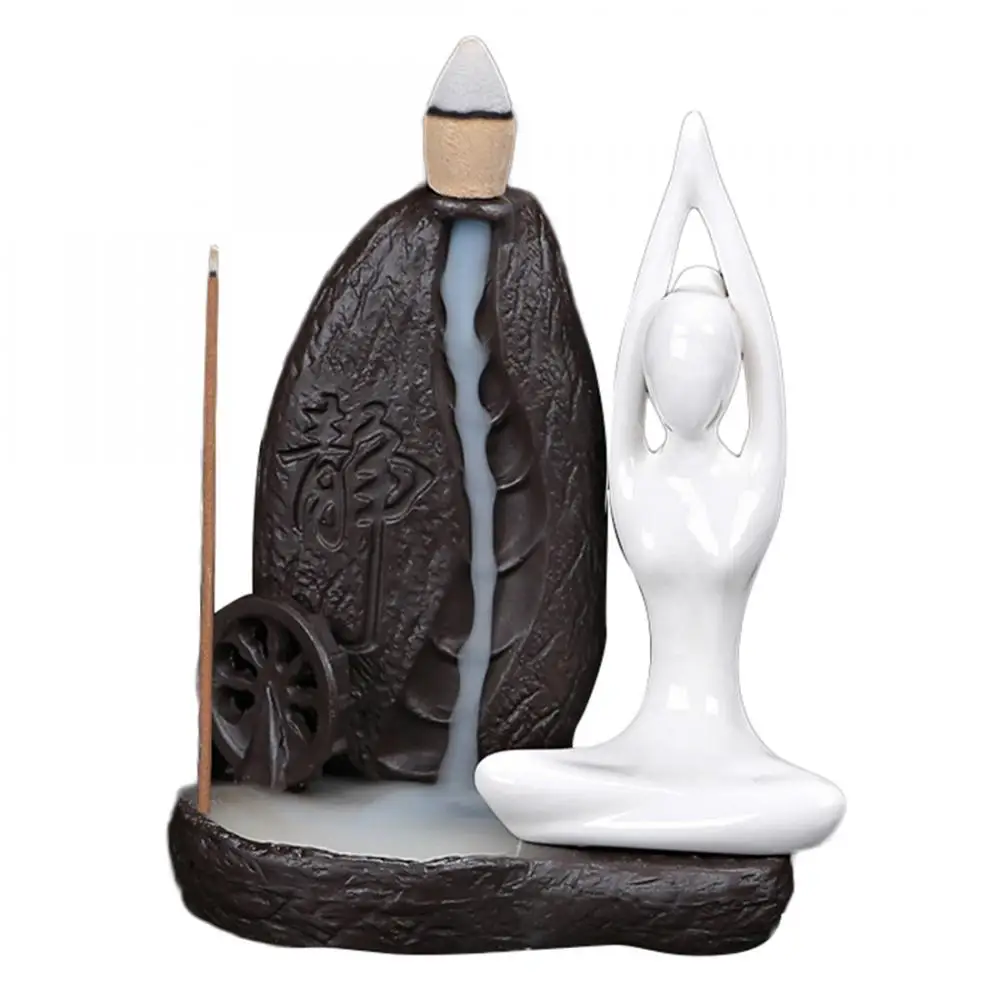

Burner Creative Home Decor Ceramic Yoga Girl Censer Backflow Incense Cones Burner Towel Incense Stick Holder Incense Crafts