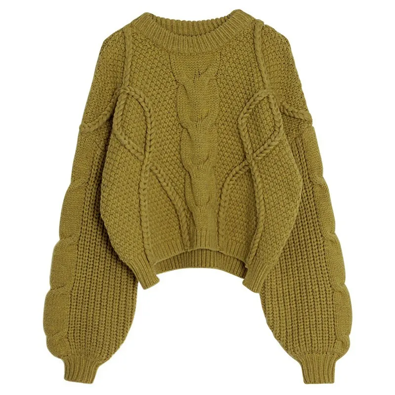 TWOTWINSTYLE Knitting Pullover Tops Female O Neck Lantern Long Sleeve Short Sweater Women Casual Fashion 2019 Spring Autumn | Женская