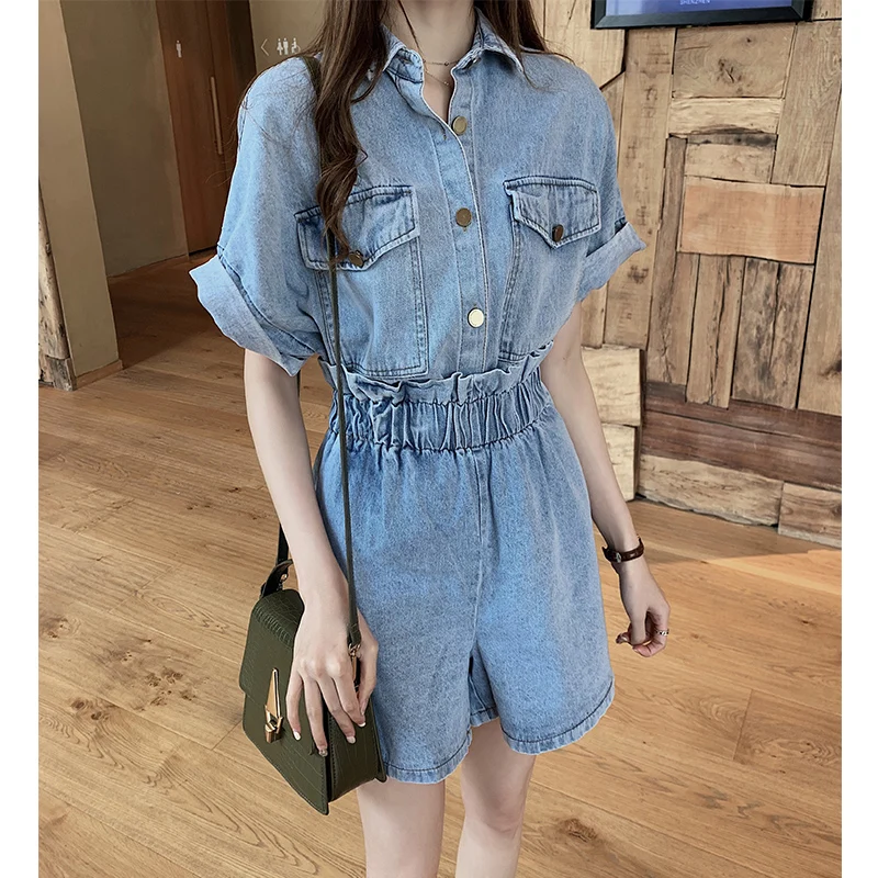 Женские джинсовые комплекты модные хлопковые рубашки шорты отложной воротник