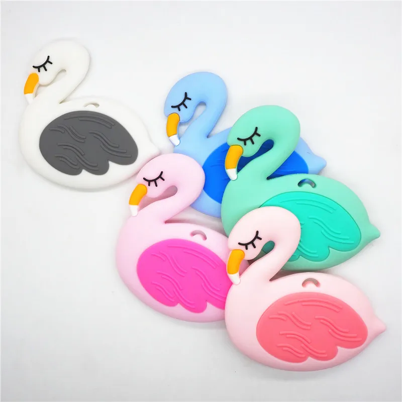 Chenkai 5pcs Silicone Flamingo Teether Beads DIY Baby Pacifier Dummy Chewing Sensory Montessori Swan Teething Toy Accessories