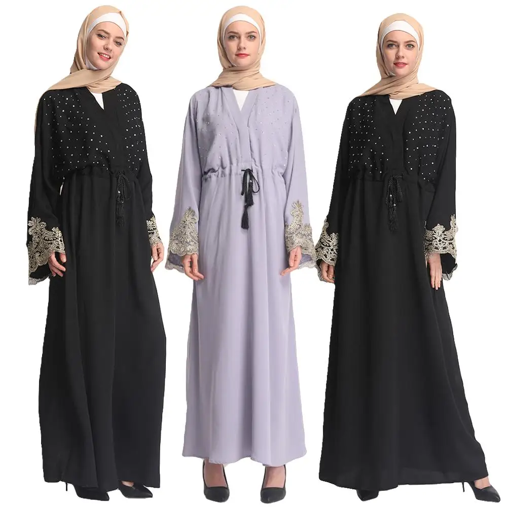 Женские мусульманские Длинные платья Abaya длинное платье с блестками и кружевом