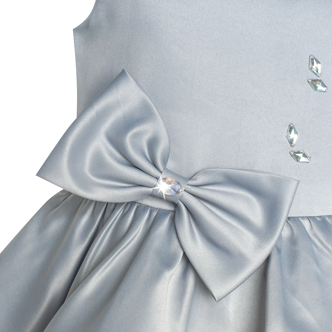 Girls Dress Gray Lustrous Satin Rhinestone Birthday Party 2020 Summer Princess Wedding Dresses Kids Clothes Pageant Sundress | Детская