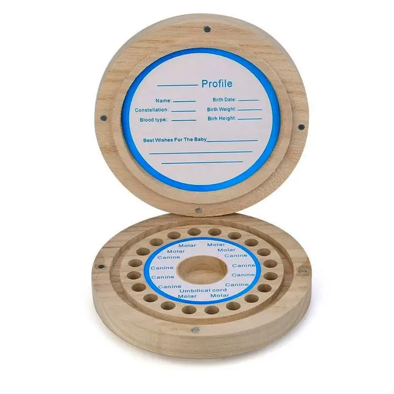 Caja de madera para guardar los dientes de los beb&eacute;s, almacenamiento redondo para recoger el pelo de los beb&eacute;s-1