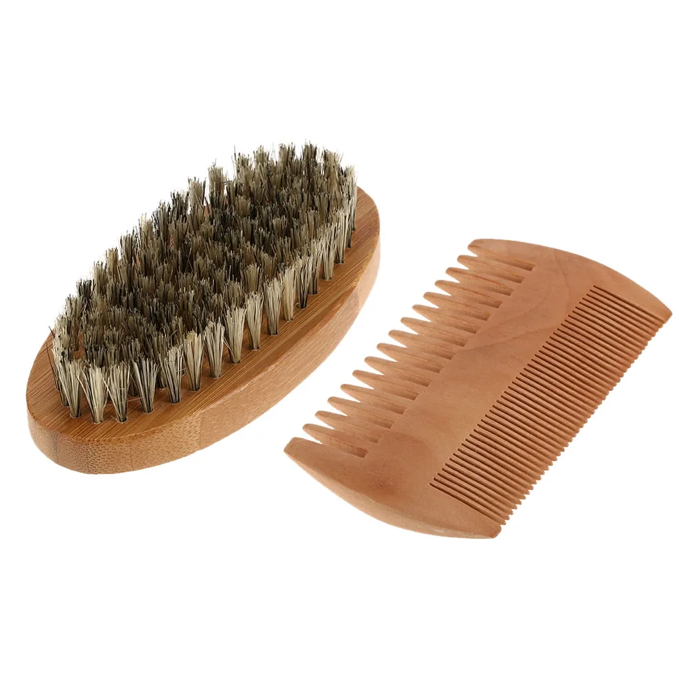 Brush &amp Comb Kit Boar Bristles Mustache Shaving Bamboo Beard Male Facial Hair Set | Красота и здоровье